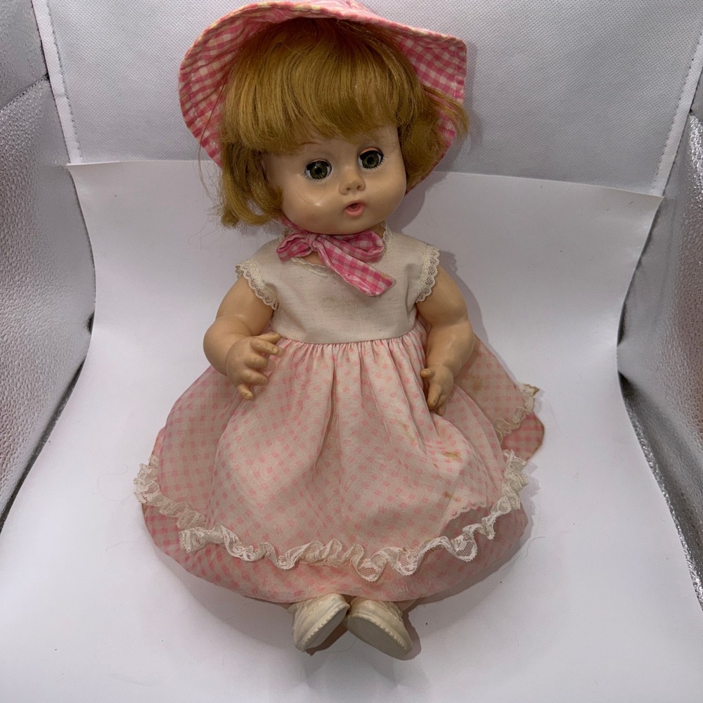 Vogue Dolls Ginny Baby 12in Pink Gingham Dress Vintage 1960s Mid Century Toy